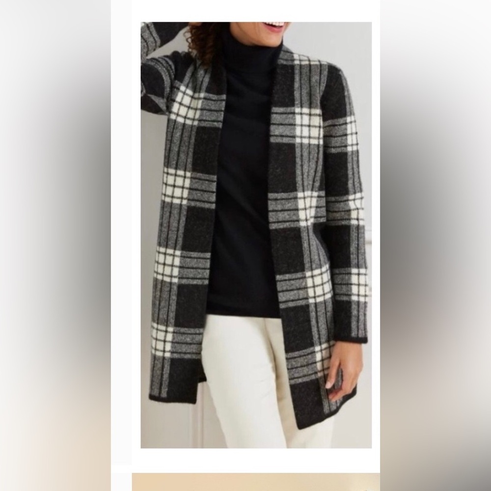 NWT - Talbots black and white plaid sweater coat